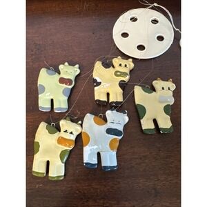 2-5/8" Vintage Cow Wind Chimes Ceramic 5 Cows Farmhouse Decor